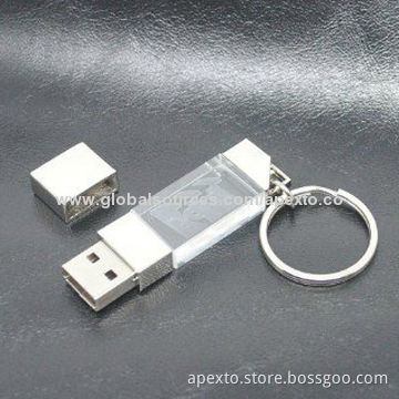 Crystal USB Flash Drive with LED Light, 4 or 8GB, Supports Custom Logo, Plug-and-play Function